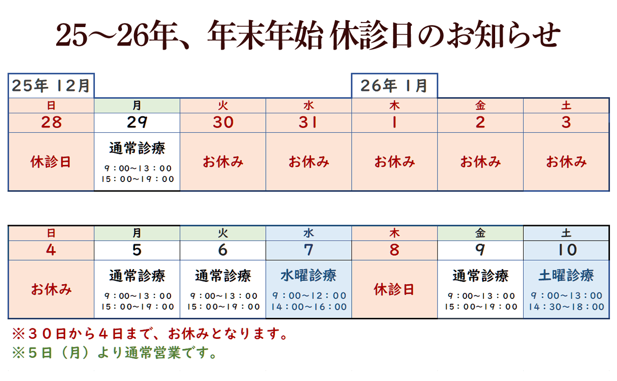 25,26年、年末年始予定